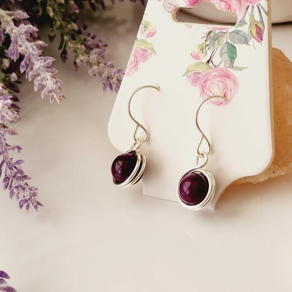 Purple Quartz Stone Dangle Earrings, Silver-Plated Wire Wrapped Earrings - Picture 9 of 9